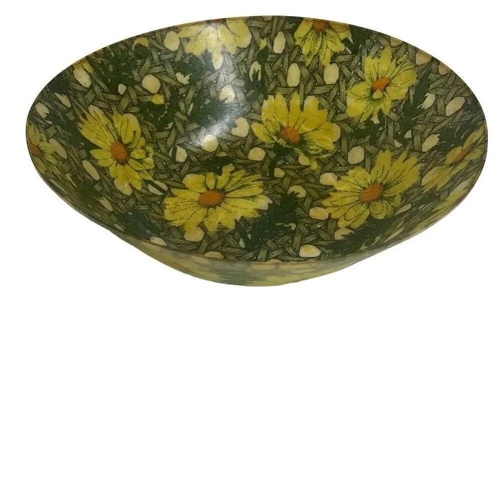MCM Mid Century Fiberglass Bowl Diameter Daisy Daisies Size 11” x 3”